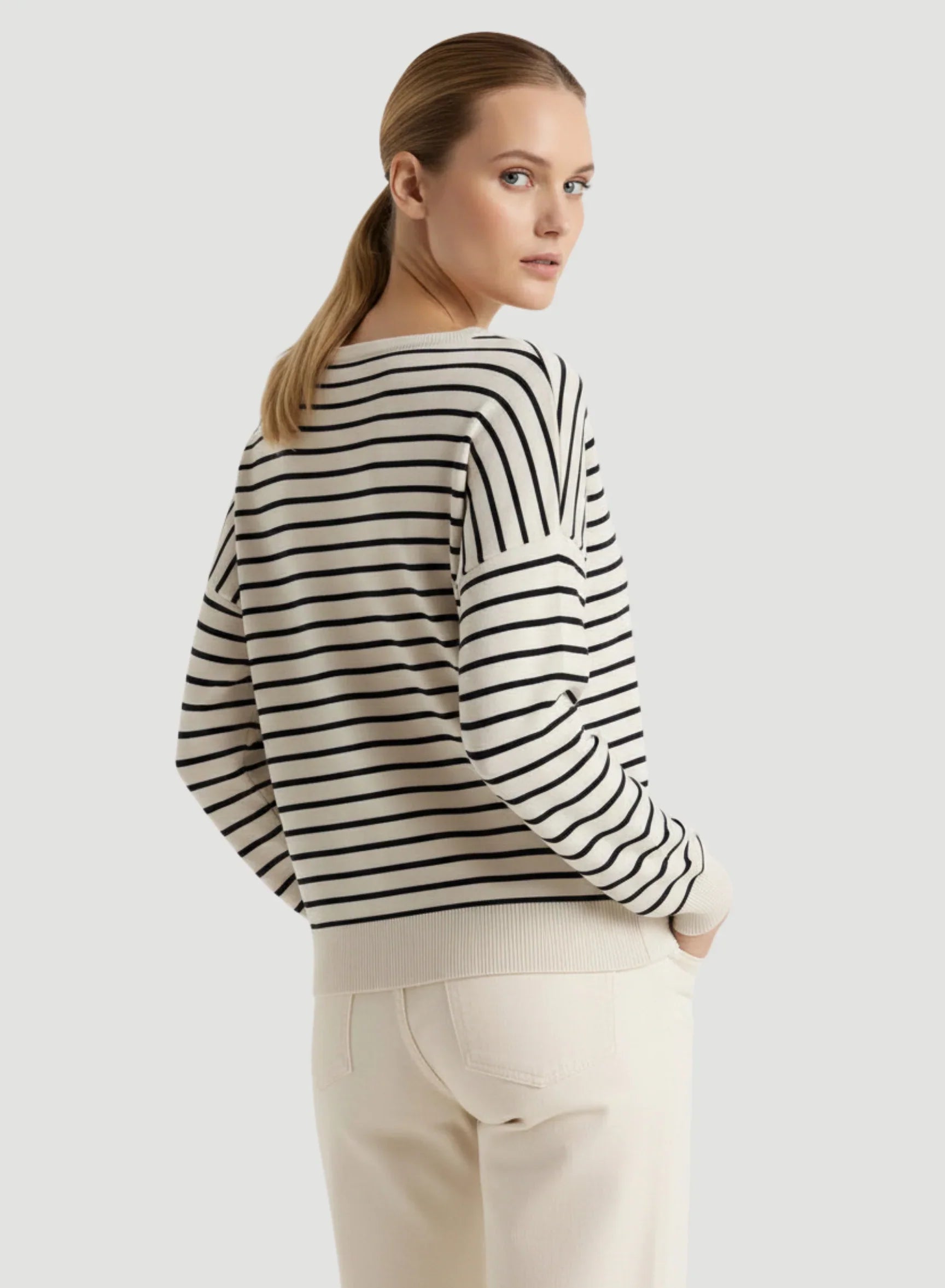 Organic Cotton Knit Stripe Long Sleeve Boatneck - JACKET - Majestic Filatures North America