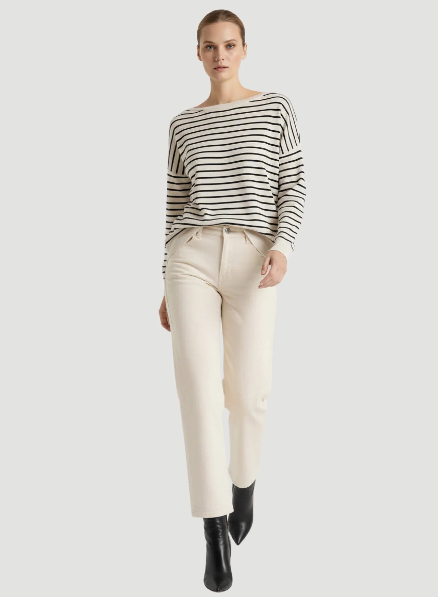 Organic Cotton Knit Stripe Long Sleeve Boatneck - JACKET - Majestic Filatures North America