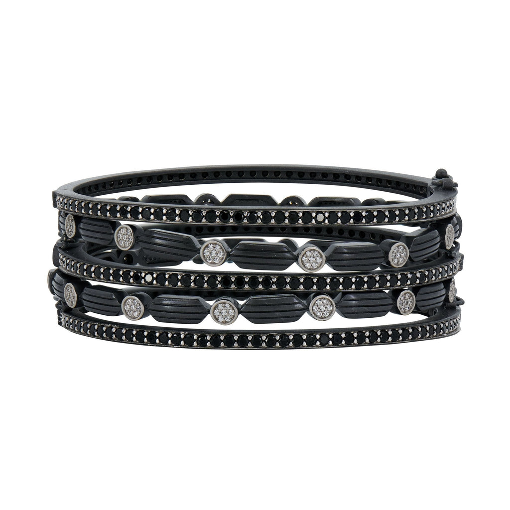 Industrial Finish Ribbed Metro 5 - Stack Hinge Bracelets - FREIDA ROTHMAN