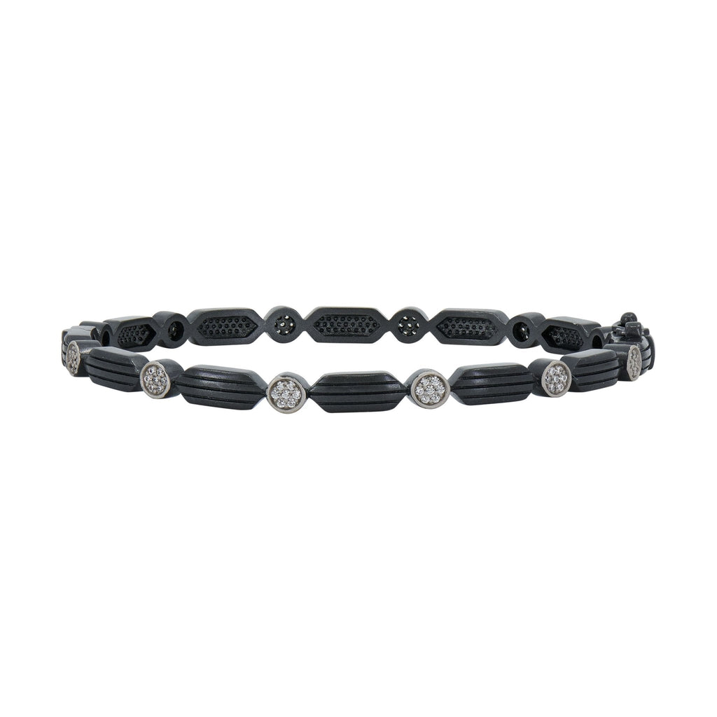 Industrial Finish Ribbed Metro 5 - Stack Hinge Bracelets - FREIDA ROTHMAN