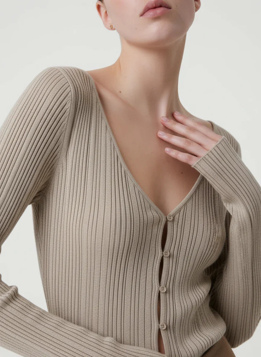 Stretch Organic Cotton Metallic Long Sleeve Cardigan - CARDIGAN - Majestic Filatures North America
