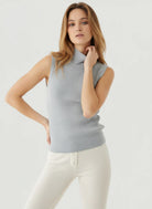 Merino Micro Rib Knit Sleeveless Mock Neck - MOCK NECK ELBOW SLEEVE - Majestic Filatures North America