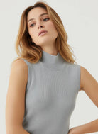 Merino Micro Rib Knit Sleeveless Mock Neck - MOCK NECK ELBOW SLEEVE - Majestic Filatures North America