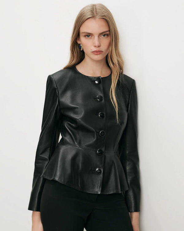 QUINN LEATHER PEPLUM JACKET BLACK