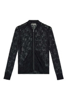 The Best Travel Jacket. Flat Lay of a Bailey Camo Mesh Jacket in Black.