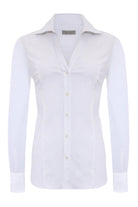The Best Travel Shirt. Flat Lay of a Beth Button Front Shirt in White