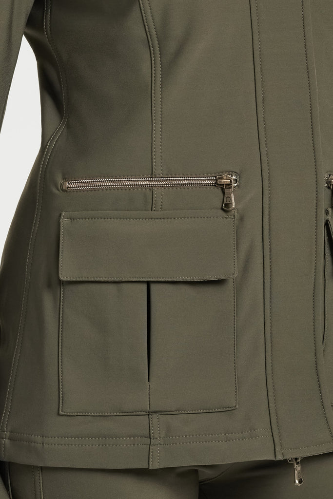 The Best Travel Fleece-Lined Jacket. Front Pocket on a Kenya Cozy Fleece-Lined Jacket in Army Green