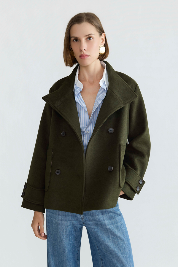 Dakota, double breasted funnel neck short jacket