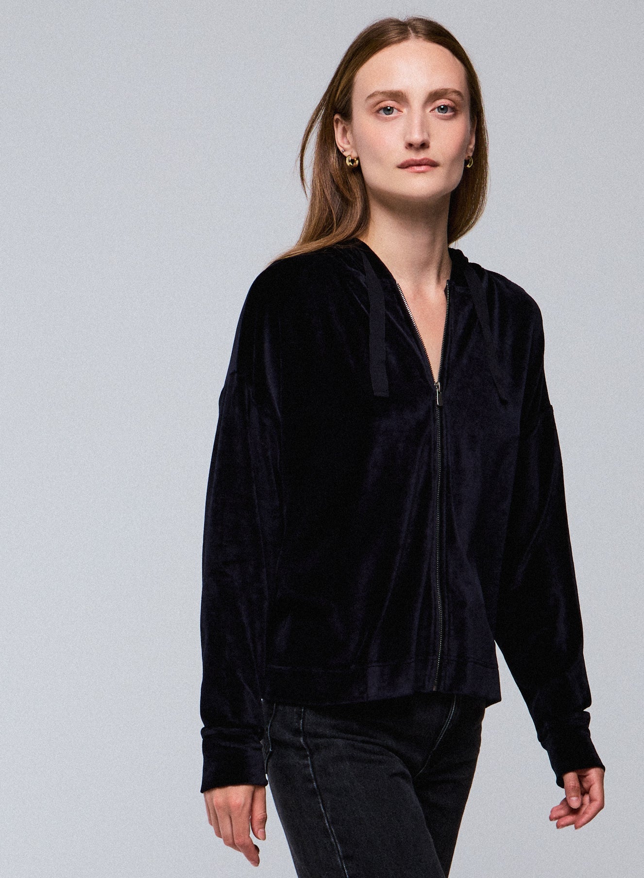 Velour Zip Front Hoodie - JACKET - Majestic Filatures North America