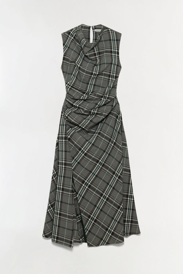 Burke S/L Draped Midi Dress Everglade Plaid