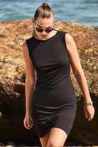 The Best Travel Dress. Lifestyle Image of a Johanna Dress in Black.