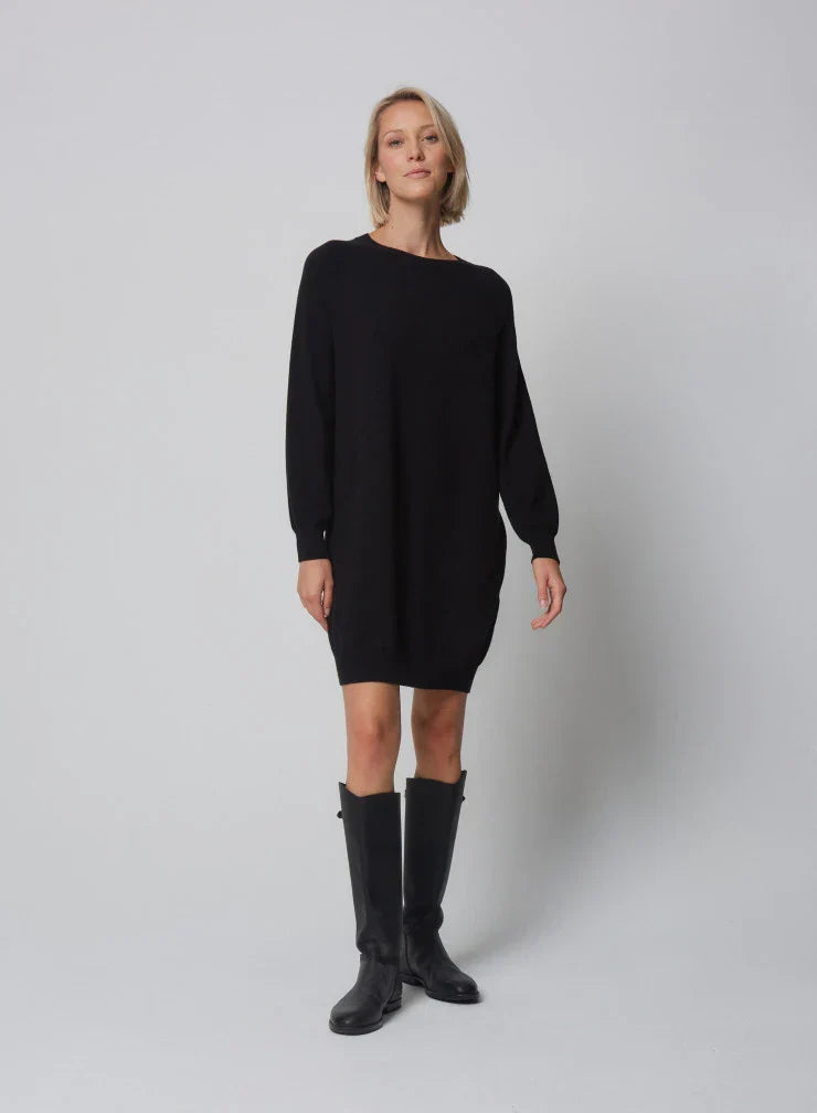 Stretch Organic Cotton Knit Long Sleeve Crewneck Sweater Dress - DRESS - Majestic Filatures North America