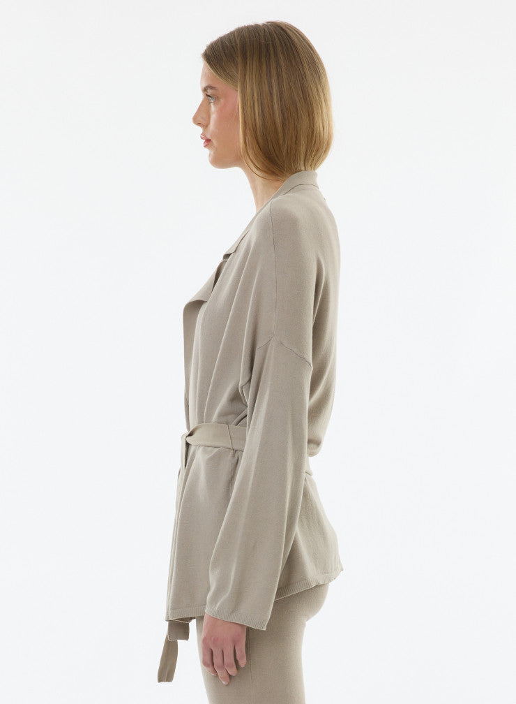 Organic Cotton Knit Stonewashed Jacket With Self Tie - JACKET - Majestic Filatures North America