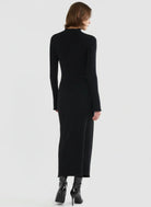 Stretch Organic Cotton Metallic Long Sleeve Mock Neck Midi Dress - DRESS - Majestic Filatures North America
