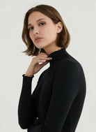 Stretch Organic Cotton Metallic Long Sleeve Mock Neck Midi Dress - DRESS - Majestic Filatures North America