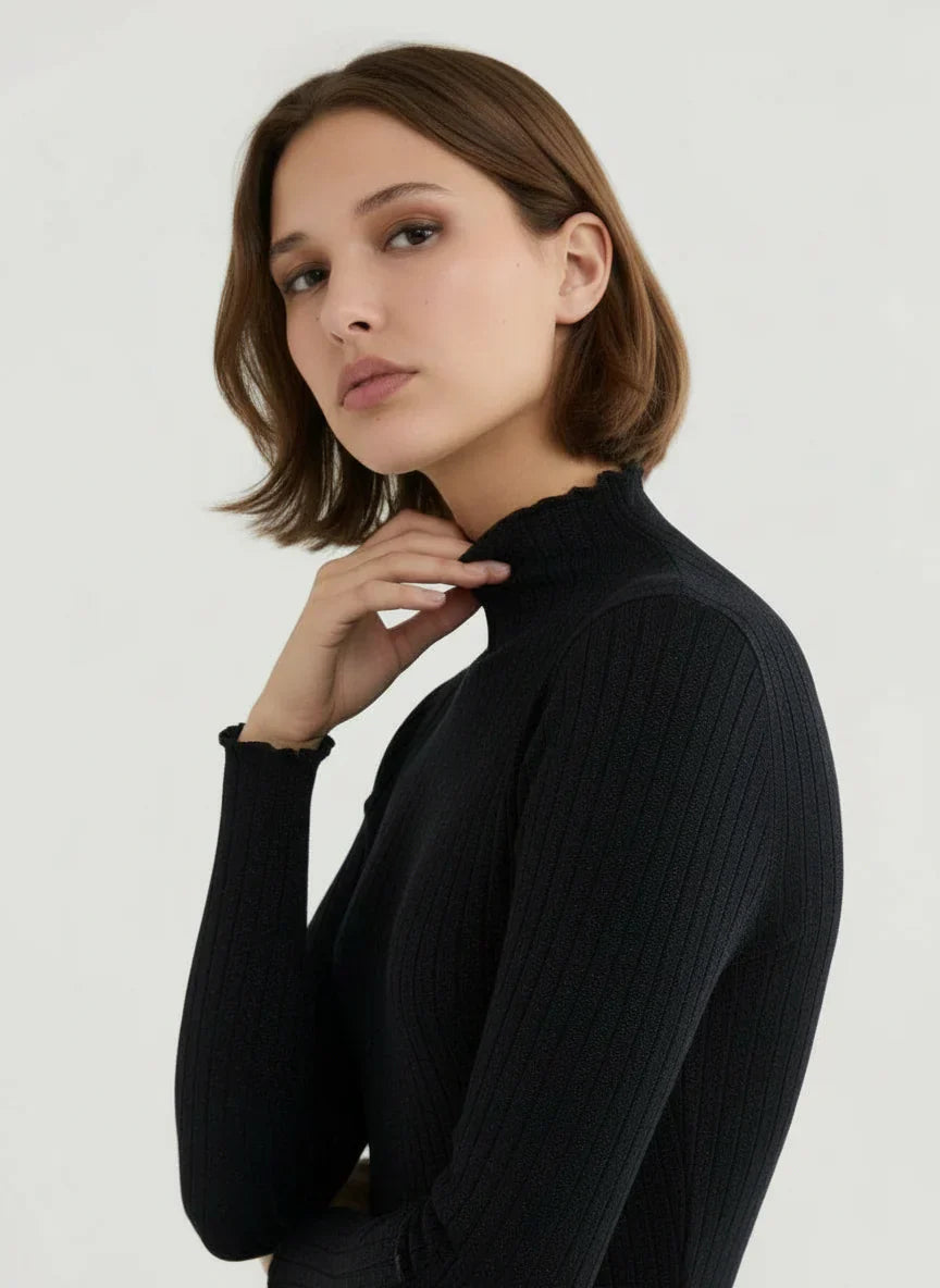 Stretch Organic Cotton Metallic Long Sleeve Mock Neck Midi Dress - DRESS - Majestic Filatures North America