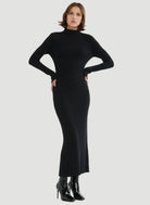 Stretch Organic Cotton Metallic Long Sleeve Mock Neck Midi Dress - DRESS - Majestic Filatures North America