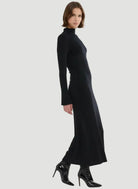 Stretch Organic Cotton Metallic Long Sleeve Mock Neck Midi Dress - DRESS - Majestic Filatures North America
