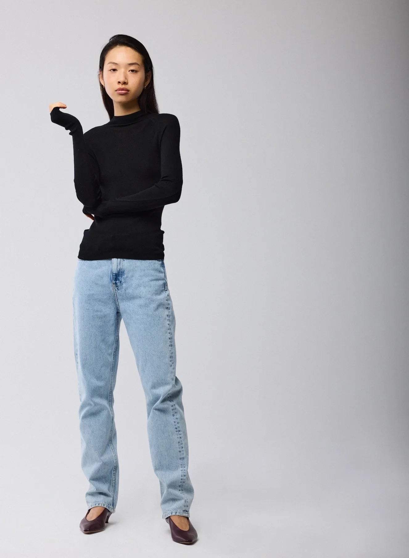 Merino Silk Micro Rib Long Sleeve Knit Mock Neck - CREWNECK L/S - Majestic Filatures North America