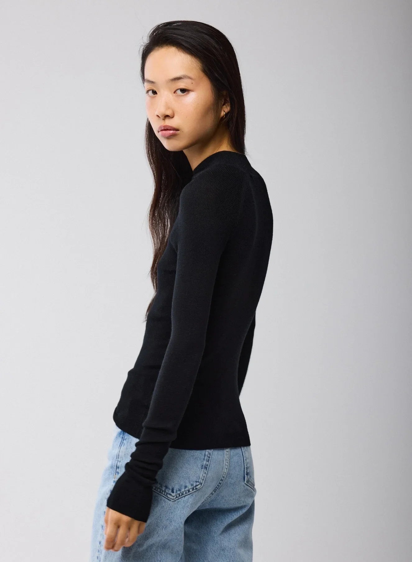 Merino Silk Micro Rib Long Sleeve Knit Mock Neck - CREWNECK L/S - Majestic Filatures North America