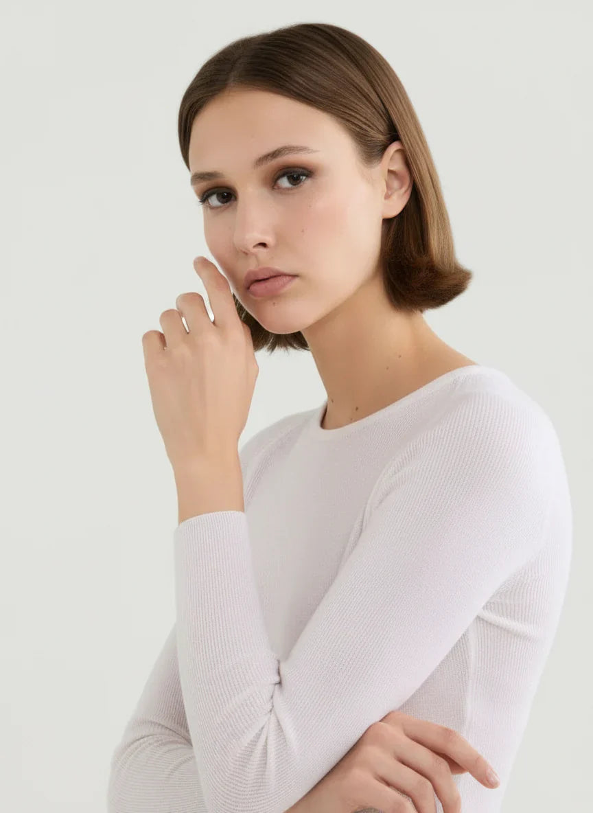 Merino Silk Micro Rib Long Sleeve Knit Crewneck - CREWNECK L/S - Majestic Filatures North America