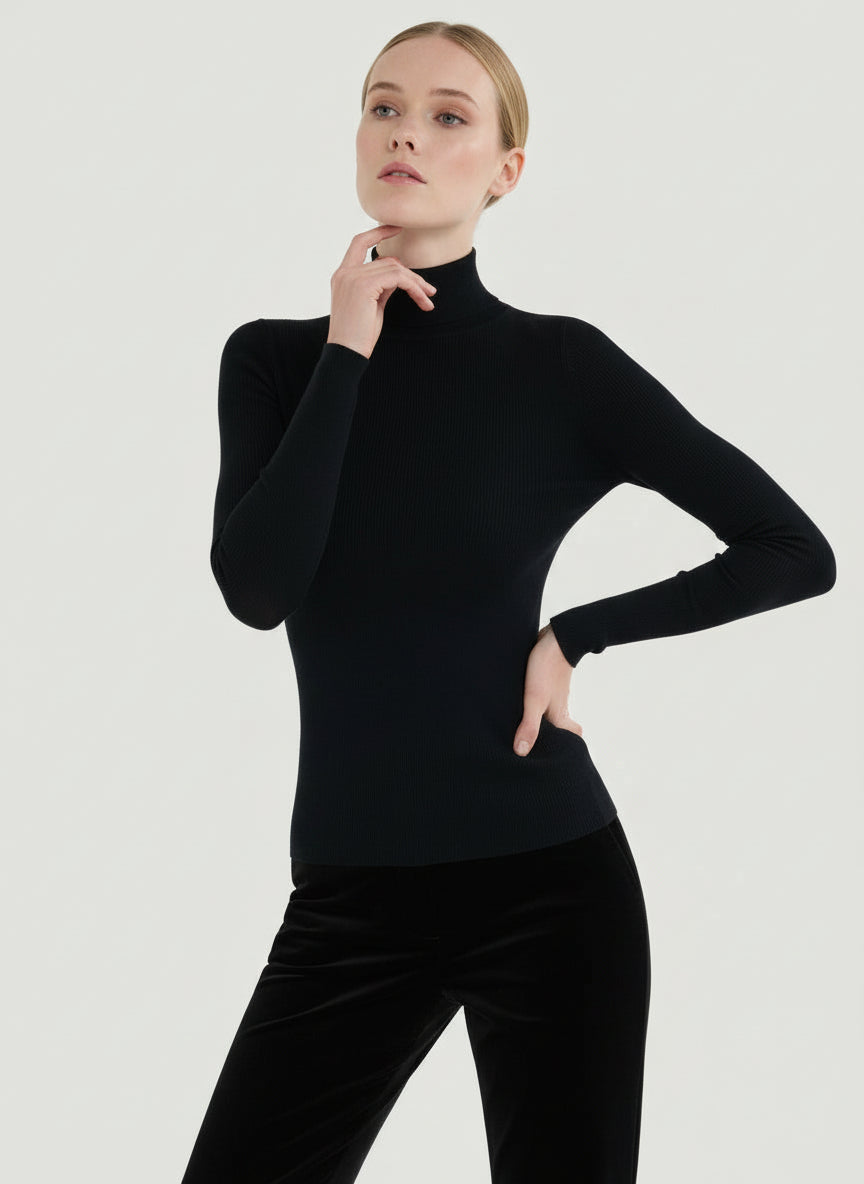 Merino Silk Micro Rib Long Sleeve Knit Mock Neck - MOCK NECK L/S - Majestic Filatures North America