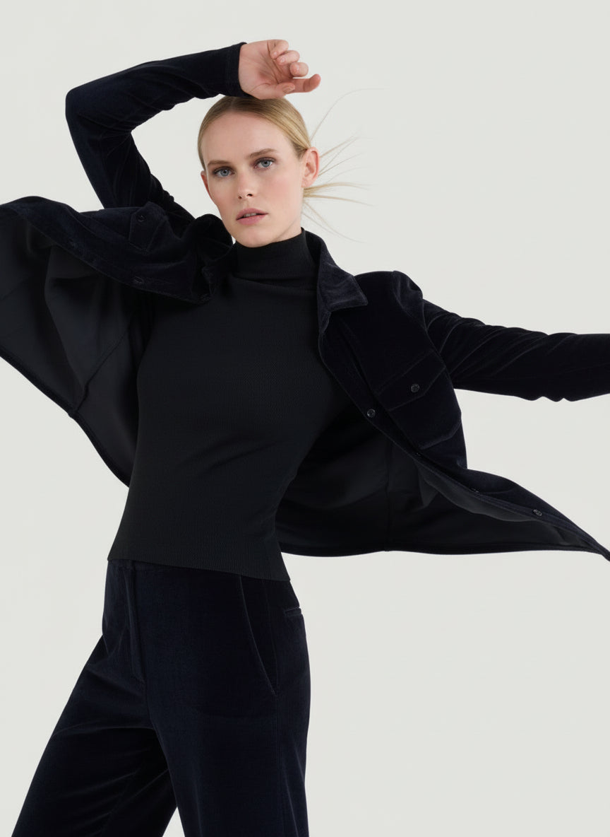 Merino Silk Micro Rib Long Sleeve Knit Mock Neck - MOCK NECK L/S - Majestic Filatures North America
