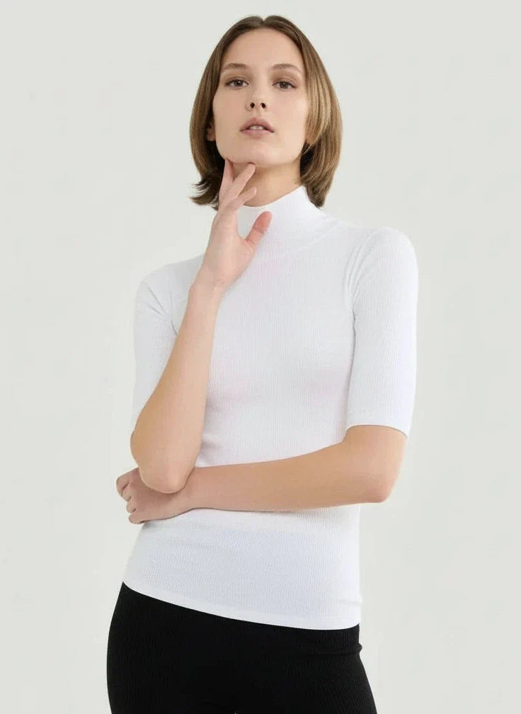 Merino Silk Micro Rib Elbow Sleeve Mock Neck - CREWNECK L/S - Majestic Filatures North America