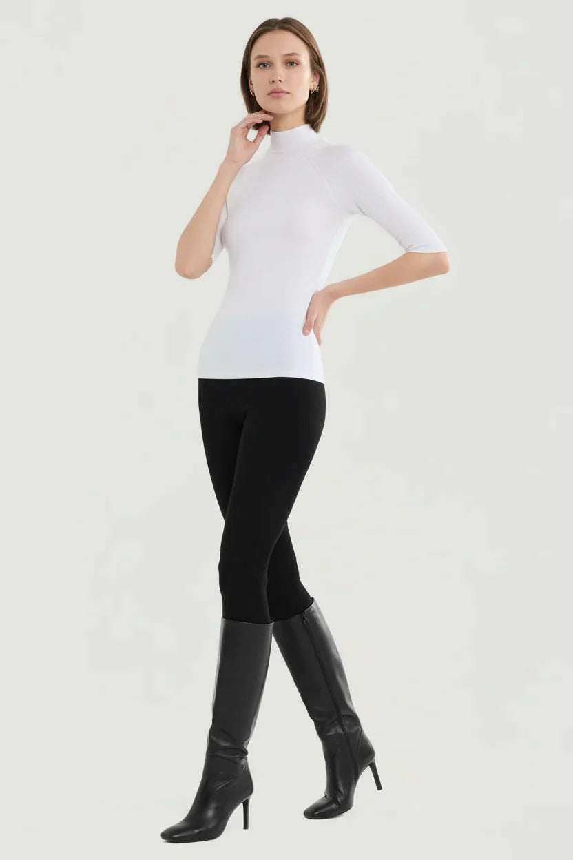 Merino Silk Micro Rib Elbow Sleeve Mock Neck - CREWNECK L/S - Majestic Filatures North America