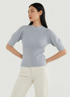 Merino Micro Rib Knit Elbow Sleeve Sleeve Sweater - MOCK NECK ELBOW SLEEVE - Majestic Filatures North America