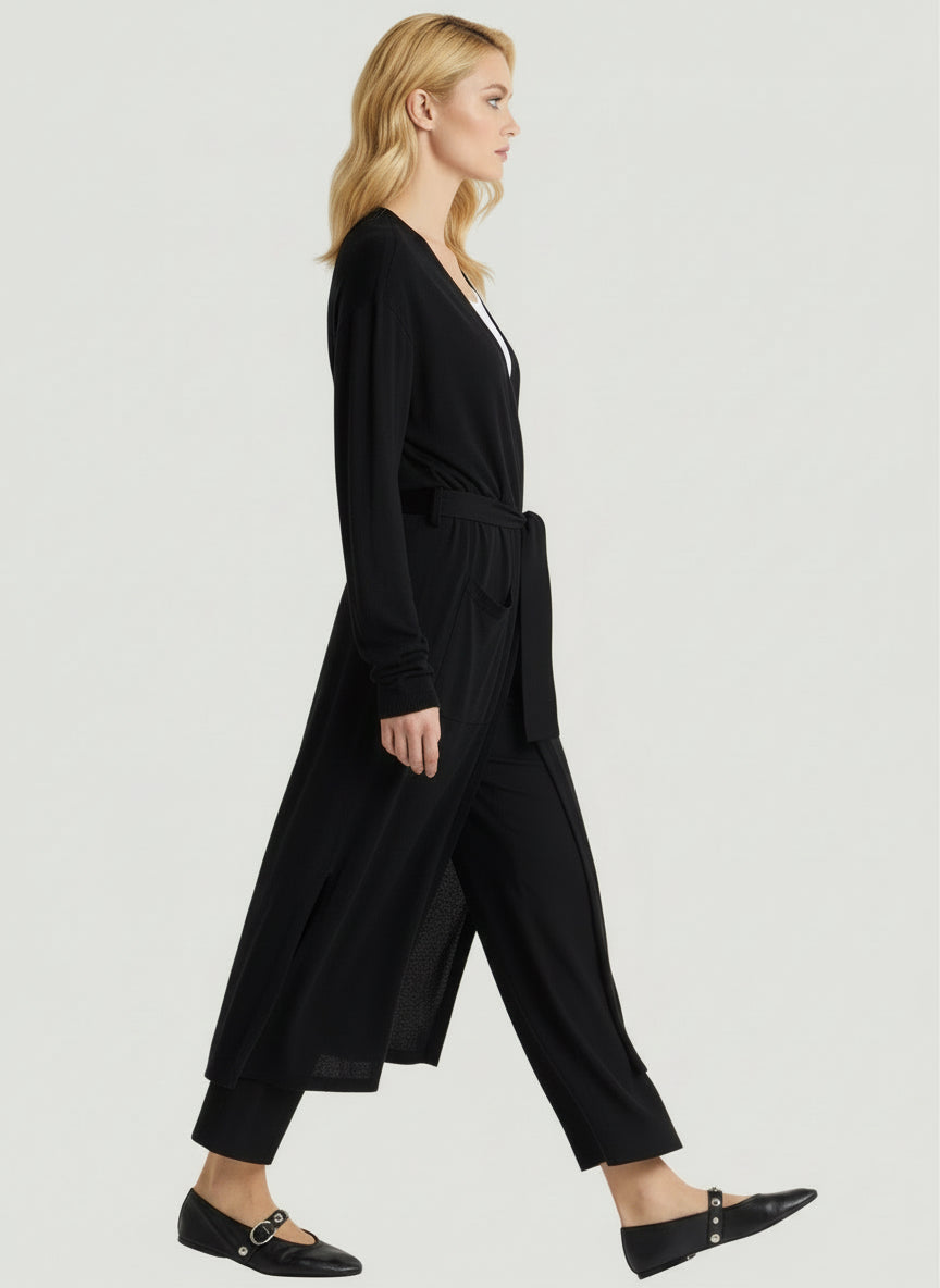 Silk Viscose Long Sleeve Cardigan Duster With Tie - CARDIGAN - Majestic Filatures North America