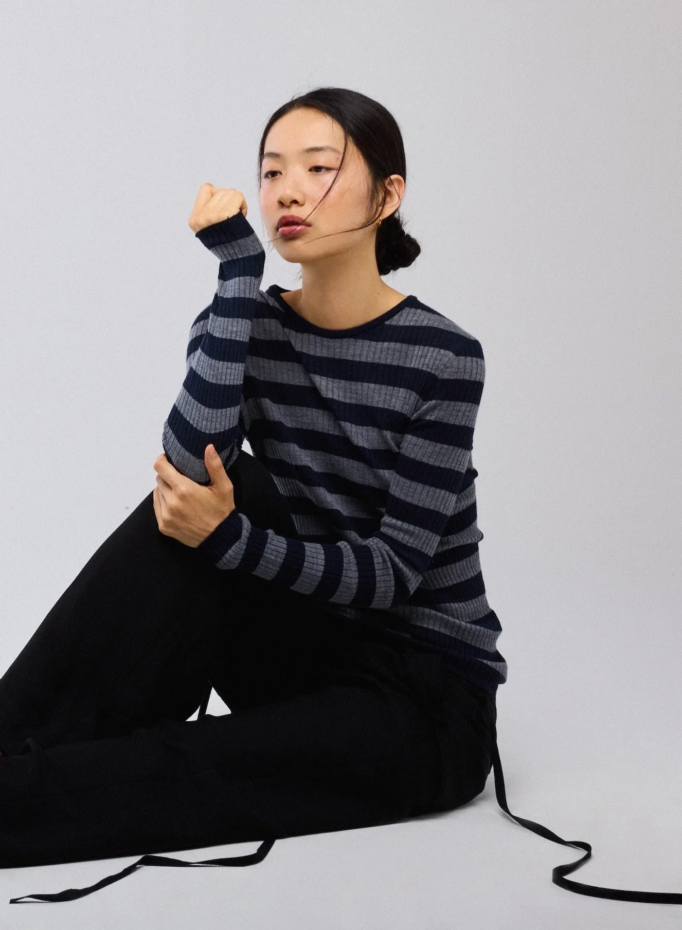 Merino Superfine Rib Knit Stripe Long Sleeve Crewneck T-Shirt - CREWNECK L/S - Majestic Filatures North America
