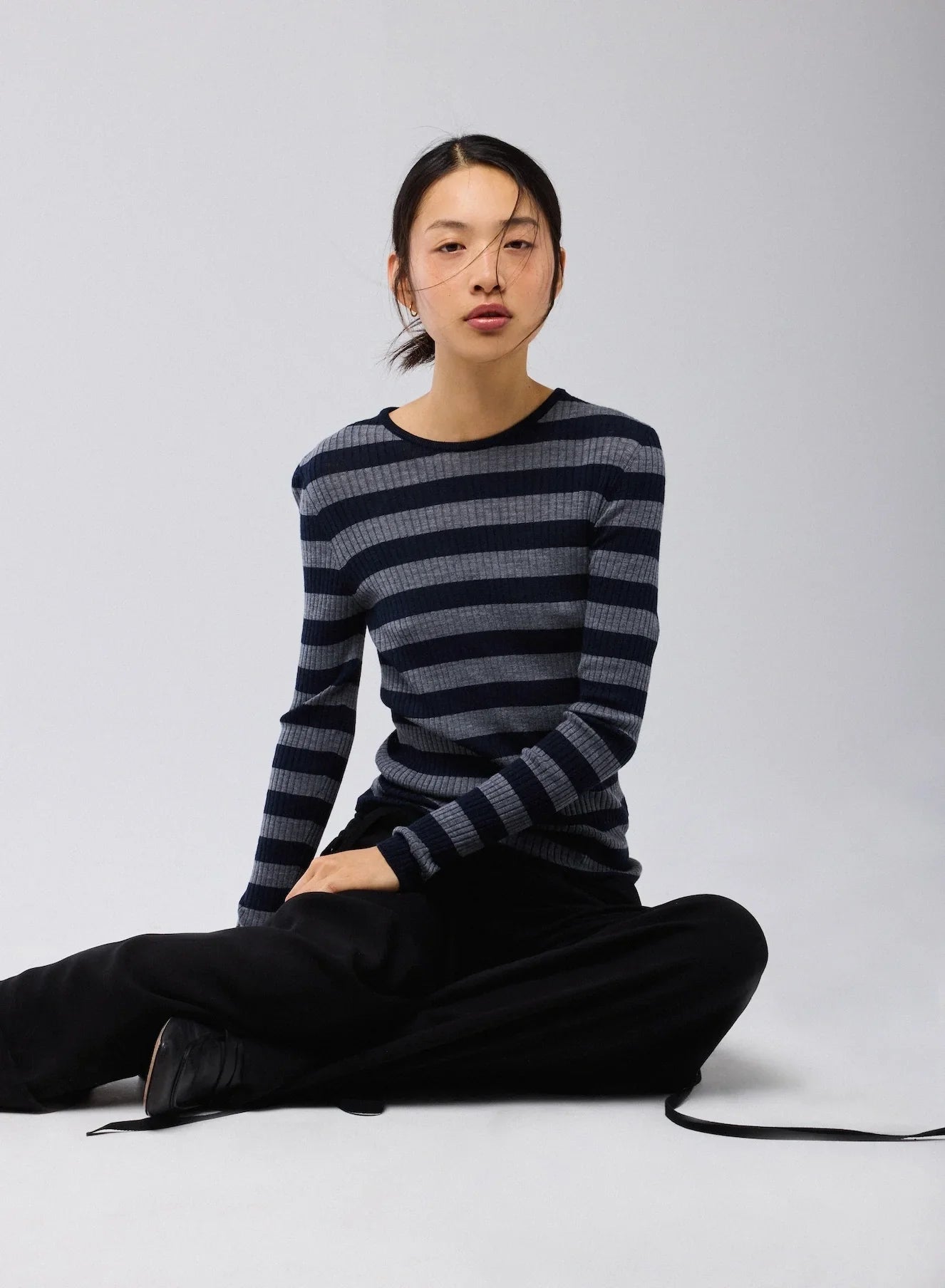Merino Superfine Rib Knit Stripe Long Sleeve Crewneck T-Shirt - CREWNECK L/S - Majestic Filatures North America