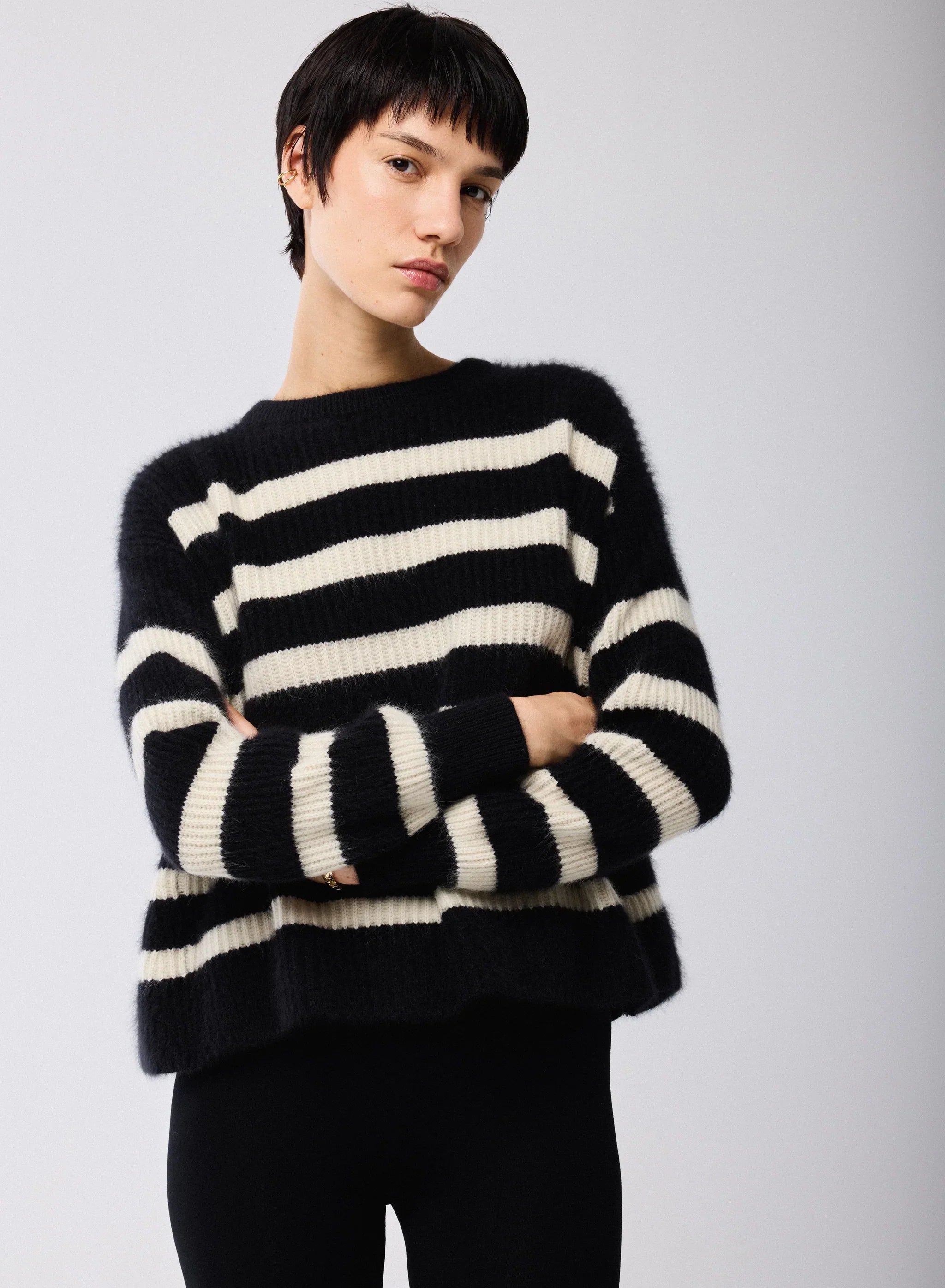 Merino Fox Striped Rib Long Sleeve Knit Boatneck - CREW ELBOW SLV - Majestic Filatures North America