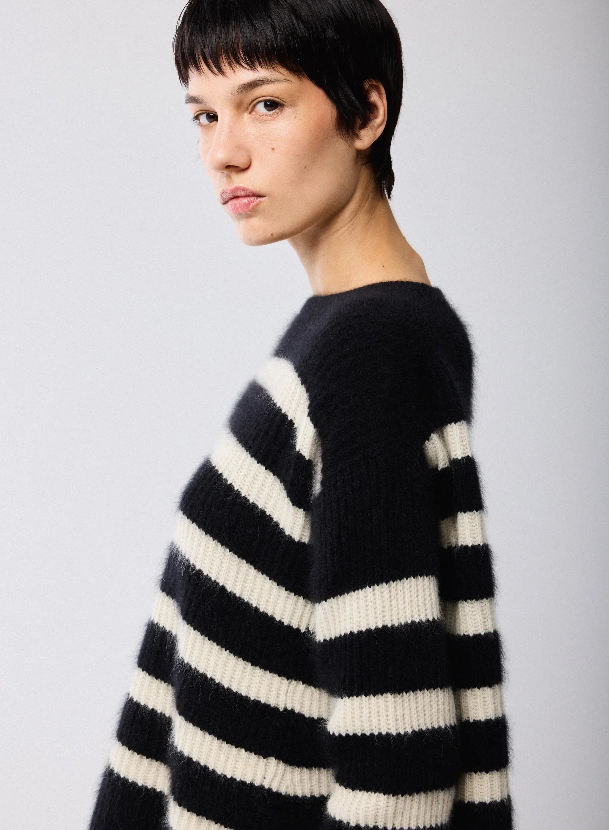 Merino Fox Striped Rib Long Sleeve Knit Boatneck - CREW ELBOW SLV - Majestic Filatures North America