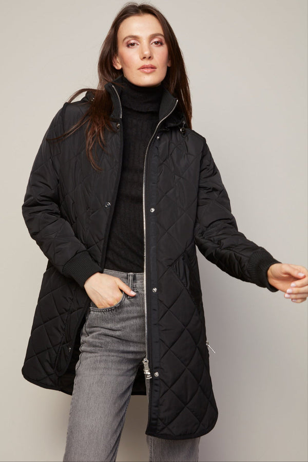Libby quilted full zip coat with removable hood