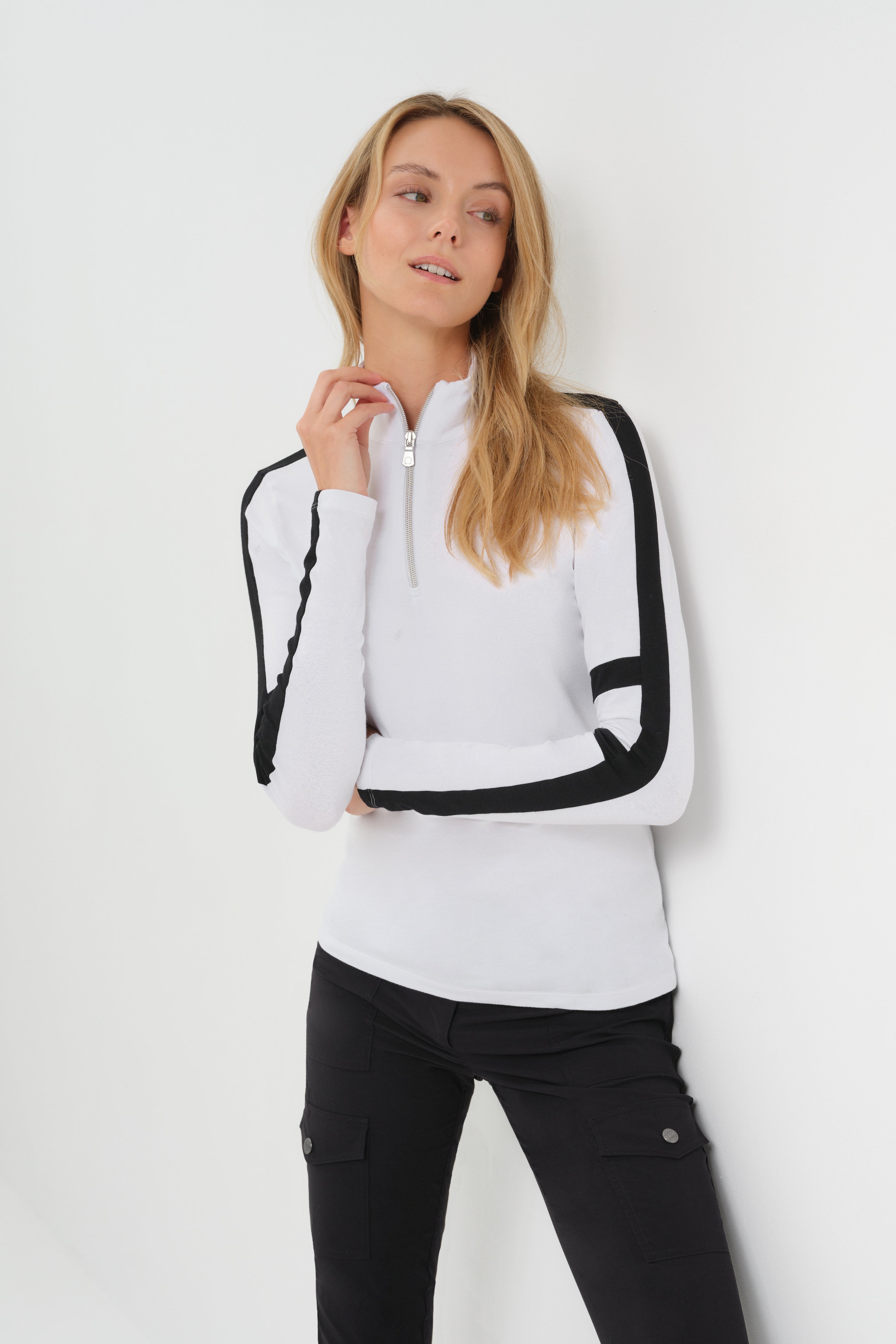 Stacey Sport Striped Zip-Up Top – Frances Kahn