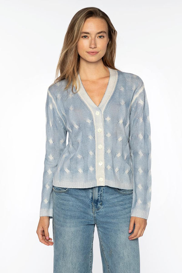SPRAY PRINT CABLE VEE CARDIGAN