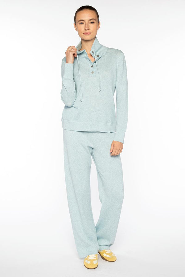 TEXTURED DRAWSTRING MOCK PULLOVER