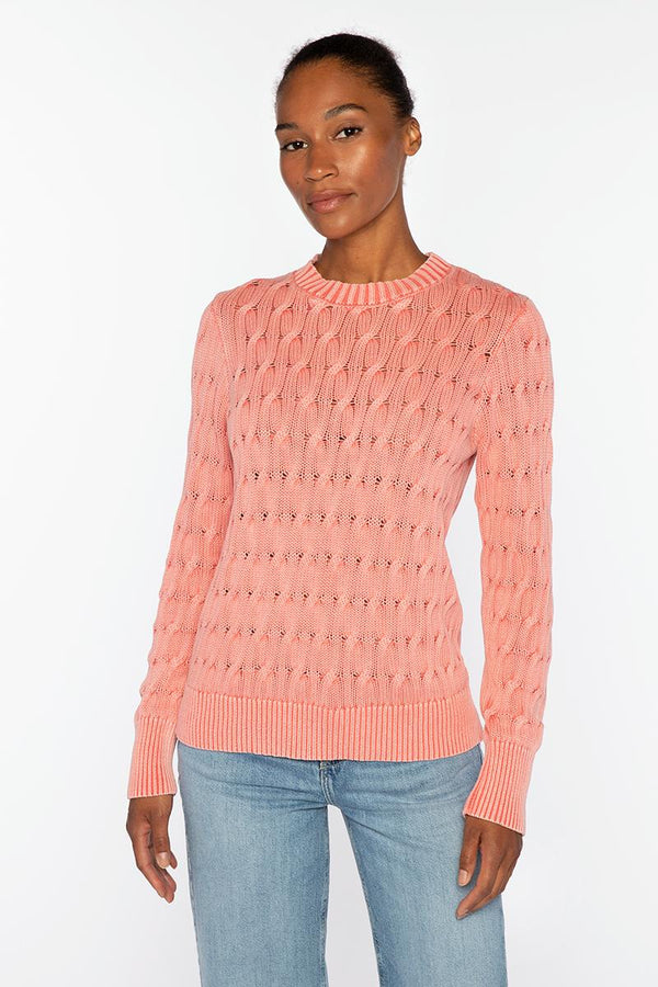 STONEWASH CABLE CREW SWEATER