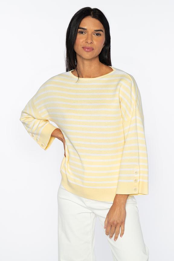 Stripe Button Sleeve Pullover Kinross Cashmere