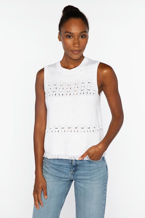 TEXTURED FRINGE SLEEVELESS CREW