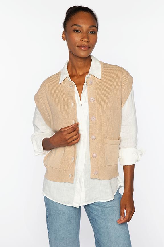 RIB BUTTON VEST CARDIGAN
