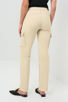Back view of cream-colored slim-fit cargo pants
