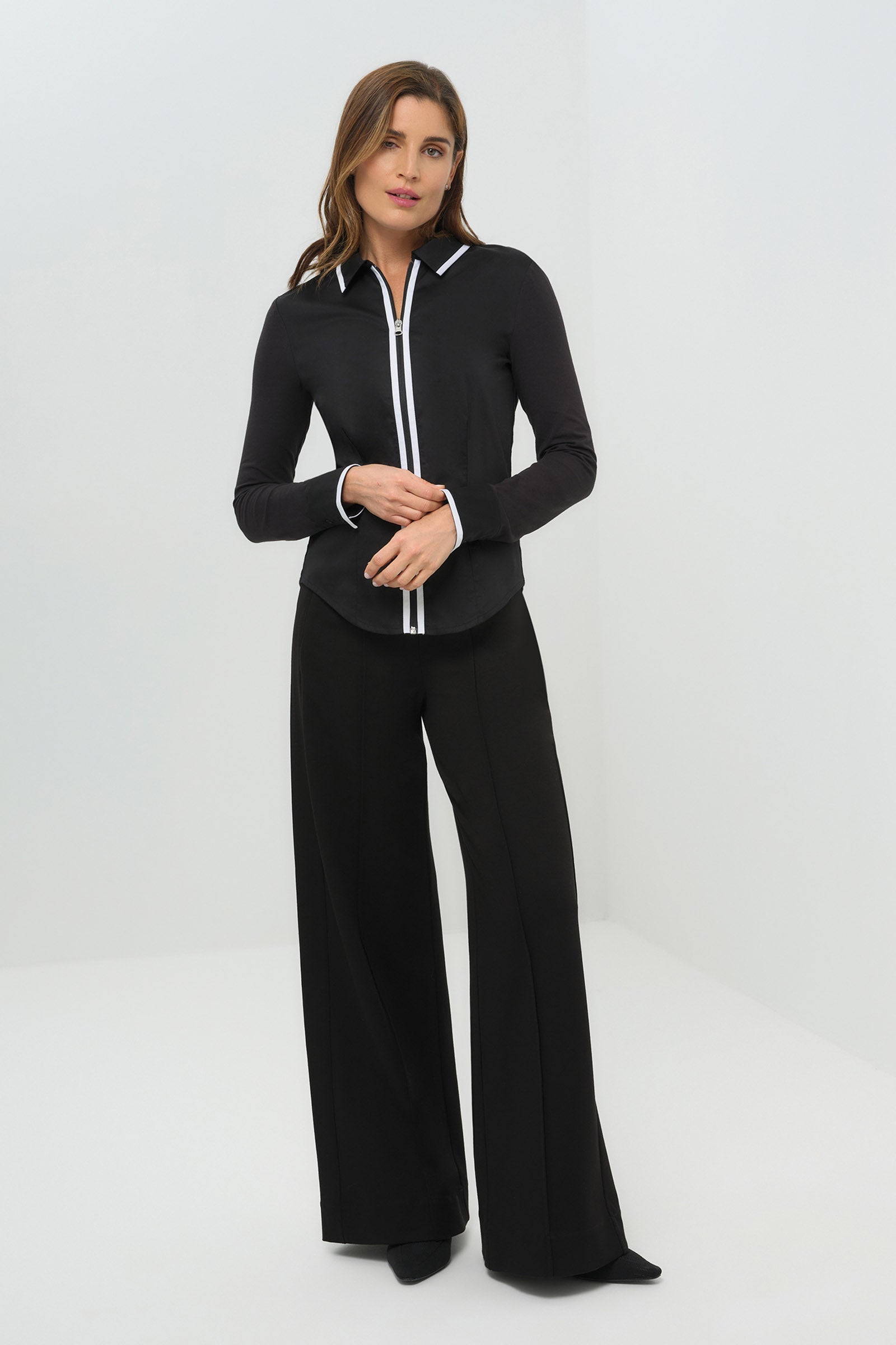 トップス Bruna pantssetup Bruna Collared Zip Top with Poplin Front – Frances Kahn