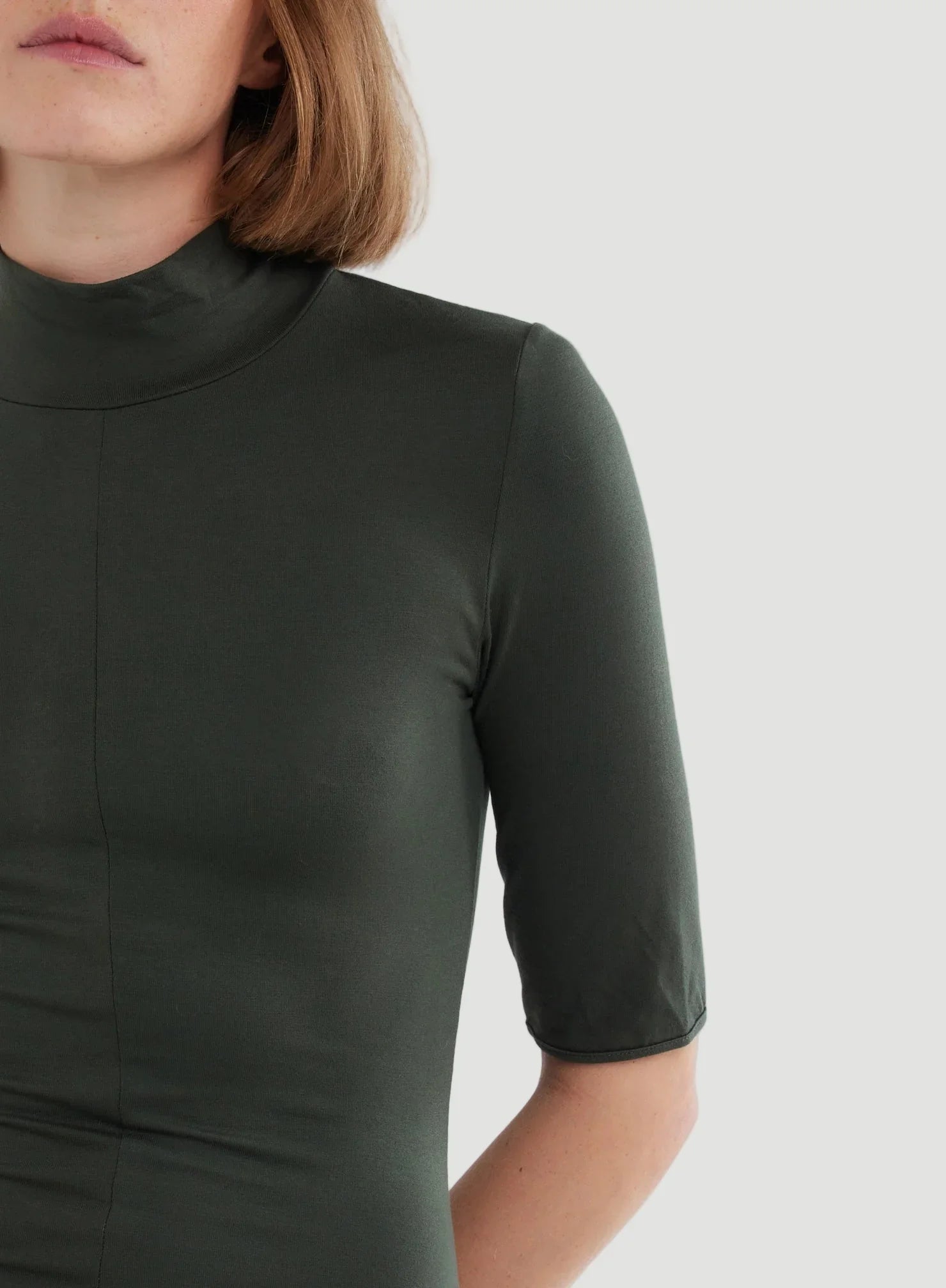 Soft Touch Elbow Sleeve Mock Neck Midi Dress - DRESS - Majestic Filatures North America