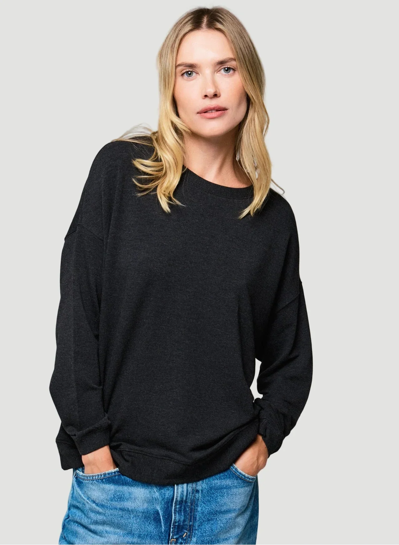 French Terry Semi Relaxed Long Sleeve Crewneck - CREWNECK L/S - Majestic Filatures North America