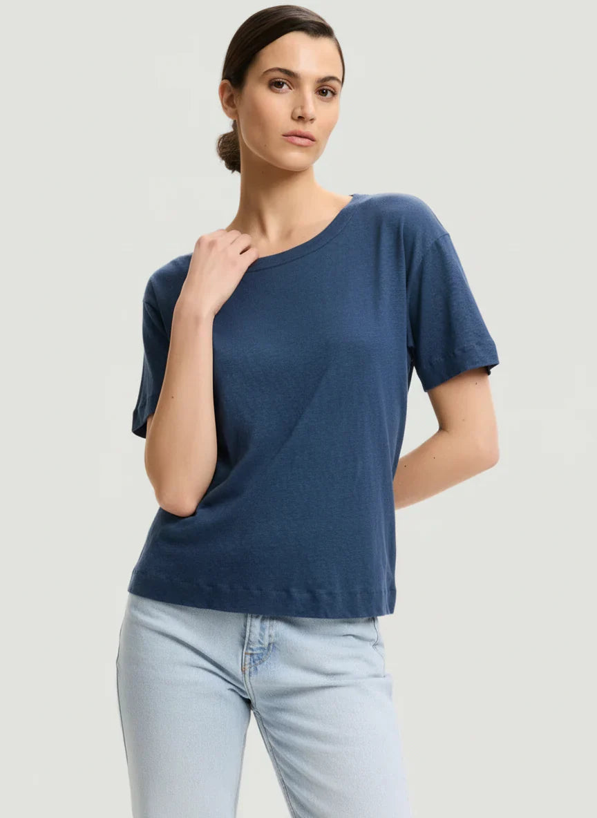 Stretch Linen Elbow Sleeve Semi Relaxed Crewneck T-Shirt - CREW ELBOW SLV - Majestic Filatures North America