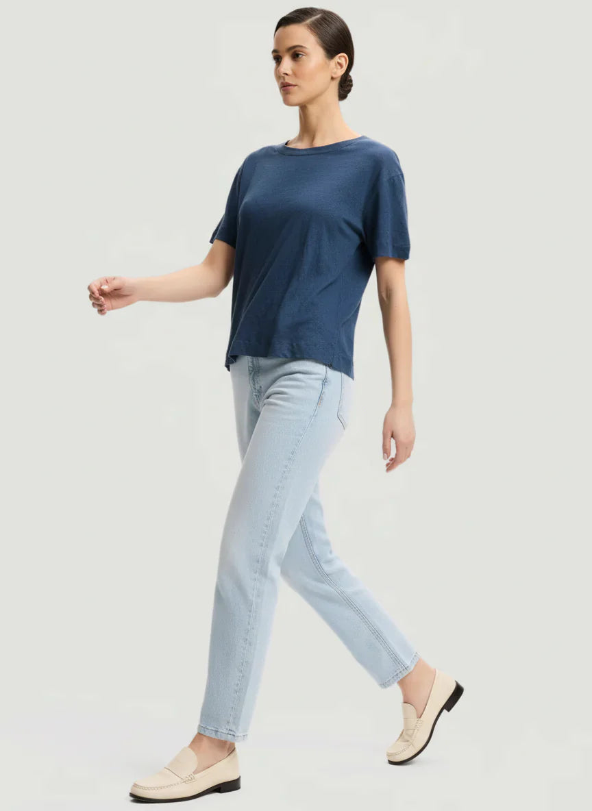 Stretch Linen Elbow Sleeve Semi Relaxed Crewneck T-Shirt - CREW ELBOW SLV - Majestic Filatures North America