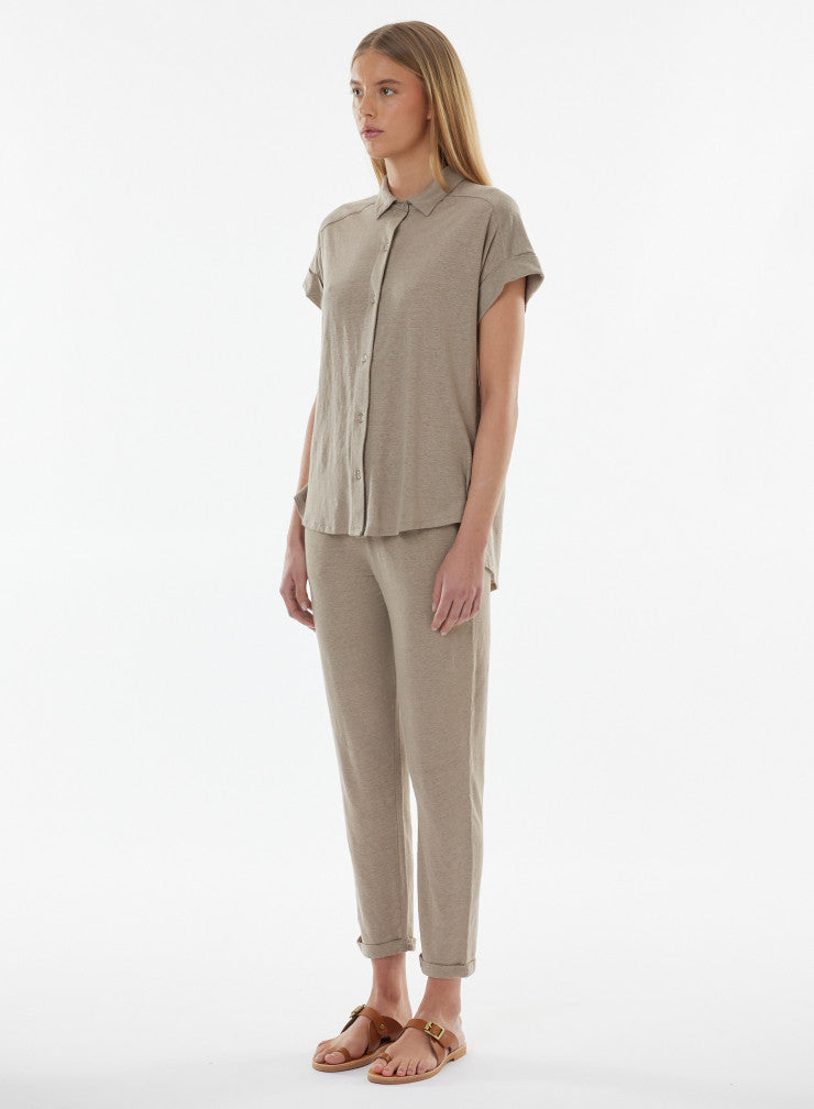 Stretch Linen Short Sleeve Shirt With Rolled Cuff - SHIRT - Majestic Filatures North America